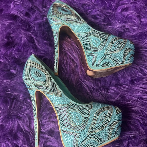 Blue Rhinestone Platform Heels - Picture 3 of 5